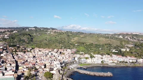 Drone Tilting Down Over the Norman Castle at Acicastello Sicily Stock Footage 167767497