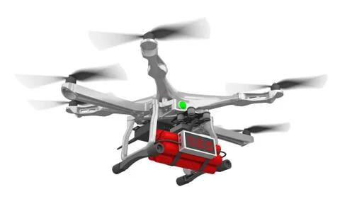 Drone with time bomb 3d rendering Stock Illustration