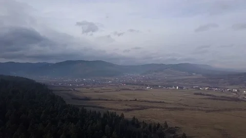 Drone time lapse forest and town Stock Footage 83487142