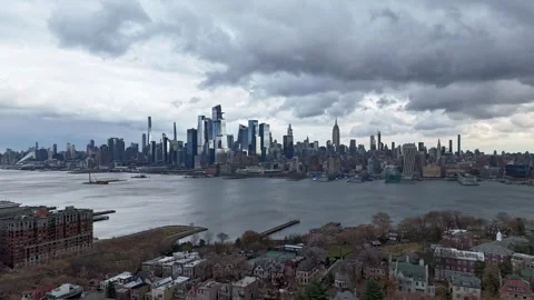 Drone Time lapse of Midtown Manhattan New York on a Stormy day with strong winds Stock Footage 294994283
