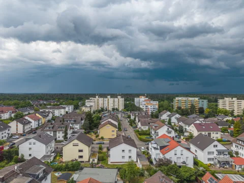 Drone timelapse of approaching thunderstorm over Frankfurt Airport Germany Stock Footage 336378913