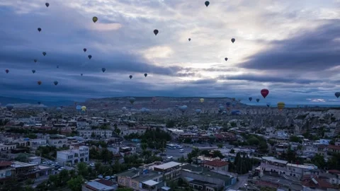 Drone Timelapse of the balloon flight at Capadoccia, Turkey Stock Footage 245501265