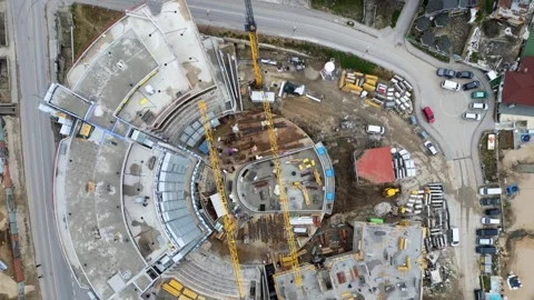Drone Timelapse of Modern Hotel Construction, Aerial View of Progress Stock-Footage 331536241