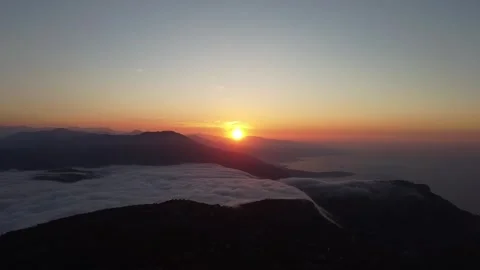 Drone timelapse over mountains and mist at sunrise in France Video stock 331710440