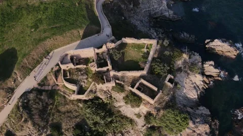 Drone Timelapse Over Sant Esteve de Mar Castle, Palamós, Costa Brava Stock Footage 307066223