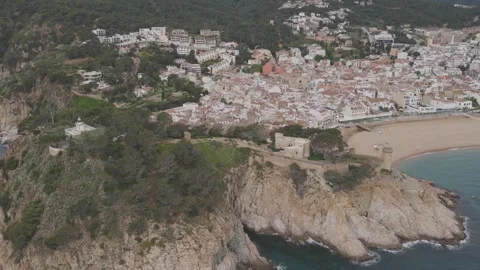 Drone Timelapse Over Tossa de Mar: Coastal Beauty in Motion Stock Footage 307068938