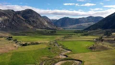 Drone Timelapse Valley Farm Stock Footage 114304066