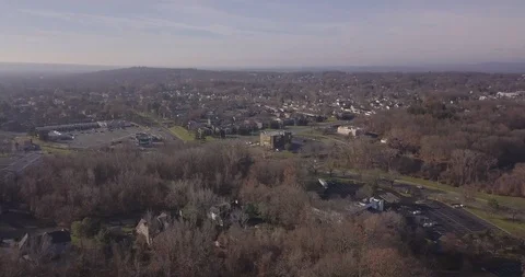 Drone top of dead trees to city Wayne NJ Stock-Footage 99210751
