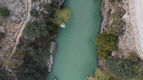 Drone top down above beautiful blue glacial river. Explore the world Stock Footage 248461681