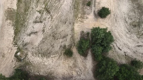 Drone Top down, aerial view from green forest to sand field. Stock Footage 233920599