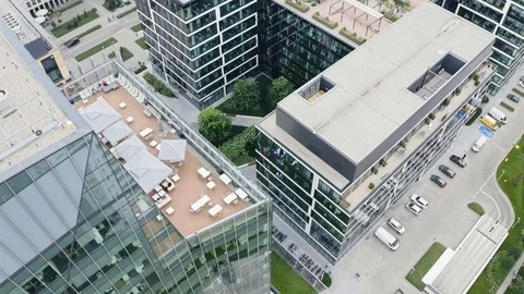 Drone top down footage of corporate business center, Warsaw, Poland Stock Footage 95117553