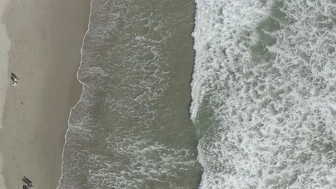 Drone Top Down Ocean Beach Walking and Playing 스톡 동영상 138403971