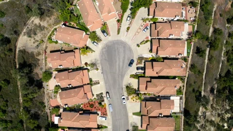 Drone Top Down Over Culdesac In Suburbs 4K 24FPS Stock Footage 196262247