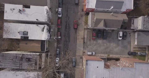 Drone top down overhead buildings and cars Video stock 99210599