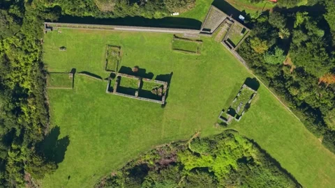Drone Top Down Ruins of Mancera Island Fortification Valdivia Chile Historic 库存影片 336639497