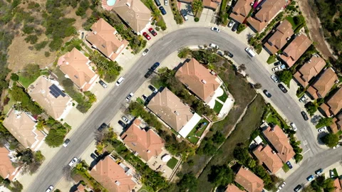Drone Top Down Of Spanish Style Roofs In Suburbs 4K 24FPS Stock Footage 196261504