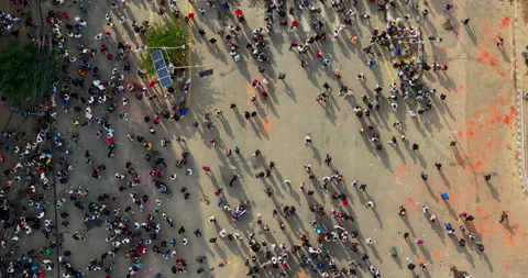 Drone top down time lapse of chaotic Gen Z protest crowd in Kathmandu Nepal Stock Footage 335124441