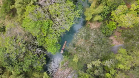 Drone top-down view of the Bamboo raft o... | Stock Video | Pond5