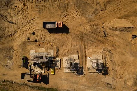 Drone top down view of construction site Stock-Fotos
