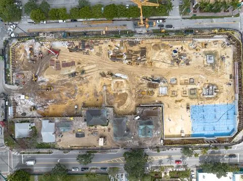 Drone Top down view of a construction site Stock Photos