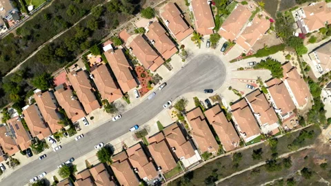 Drone Top Down View Of Culdesac Street In Suburbs 4K 24FPS Stock Footage 196262770