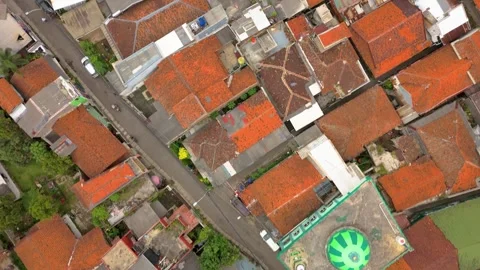 Drone top down view of a densely populated settlement, with mosques, alleys Stock Footage 297697200