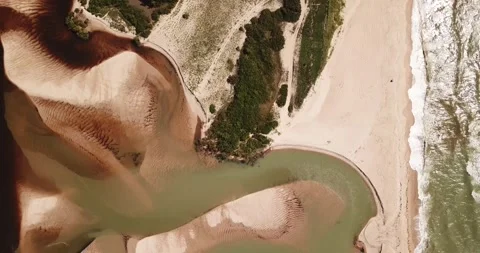 Drone Top-Down View of Gramame River Mouth and Beach, Conde, Paraíba Stock Footage 320571174