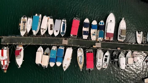 Drone top down view of marina harbor many colorful boats Stock Footage 163954859