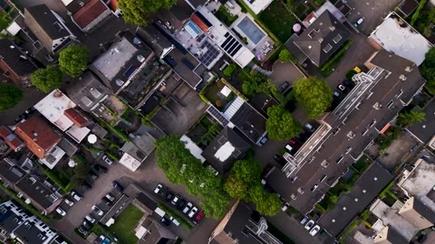 Drone top-down view of quiet european neighborhood 動画素材 336594802