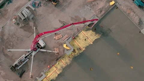 Drone top down view of residential and commercial construction site, concrete Stock Footage 252397672