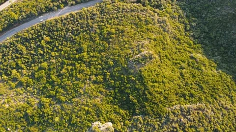 Drone Top Down View of road in Serra da Arrábida Hill, Portugal Video stock 145701963