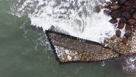 Drone Top DwonAerial View of Castlehaven Beach Sea Defense Isle of Wight Stock-Footage 336944690