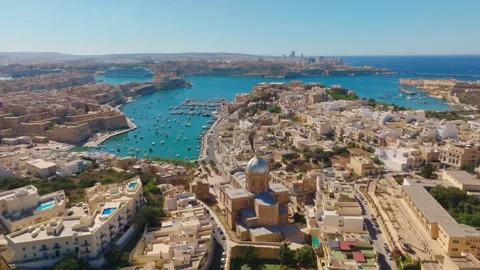Drone top view of cities, marina, boats, yachts, sea. Malta Stock Footage 278053578