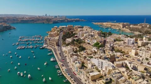 Drone top view of cities, marina, boats, yachts, sea. Malta Stock Footage 278053699