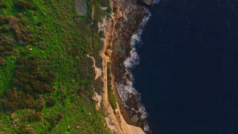 Drone top view of cliffs, sea. Malta island Video stock 324801327