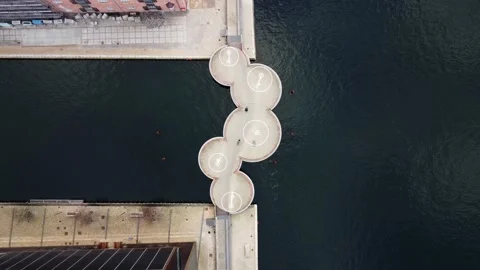 Drone top view five circle bridge in Copenhaguen Stock Footage 220841153