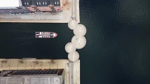 Drone top view five circle bridge in Copenhaguen Stock Footage 220841248