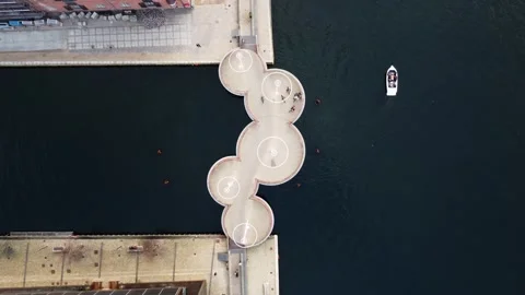 Drone top view five circle bridge in Copenhaguen Stock Footage 220841283