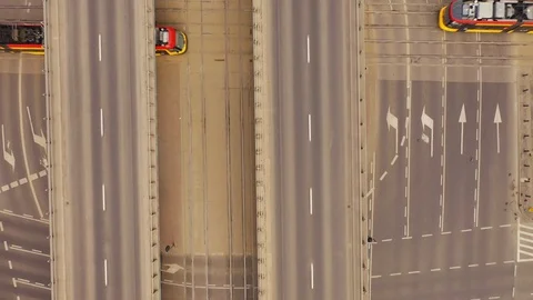 Drone top view flying over abandoned streets  of Warsaw Stock Footage 127604605