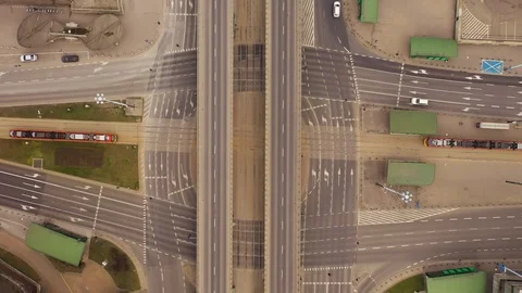 Drone top view flying over abandoned streets  of Warsaw Stock Footage 127604701