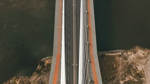 Drone top view  footage of empty city of Warsaw with Swietokrzyski bridge Stock-Footage 127599611