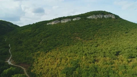 Drone top view Hankrumovski Rock-monastery (Shumen plateau, Bulgaria) Stockbeeldmateriaal 167722367