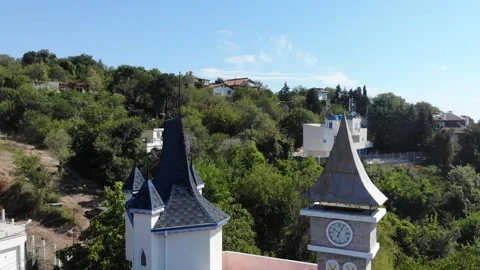 Drone top view of hotels and sea in Bulgaria, near Golden Sands Stock Footage 276181601