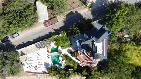 Drone top view of hotels and sea in Bulgaria, near Golden Sands Stock Footage 276181602