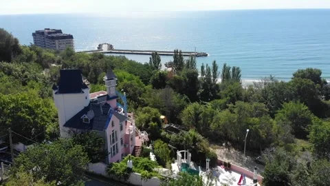 Drone top view of hotels and sea in Bulgaria, near Golden Sands 動画素材 276181632