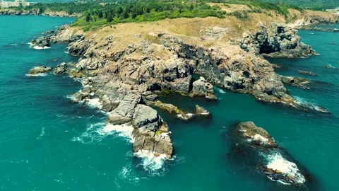 Drone top view  over cape Agalina Sozopol 스톡 동영상 229408712