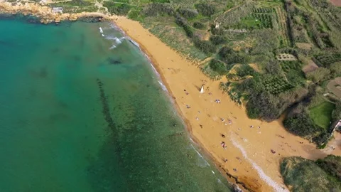Drone top view of Ramla bay. Gozo island, Malta Stock Footage 270366275