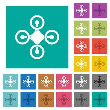 Drone top view solid square flat multi colored icons Stock Illustration