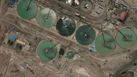 Drone Top View of Tailings Thickening Facility at Large Copper Mining Operation Video stock 337442242