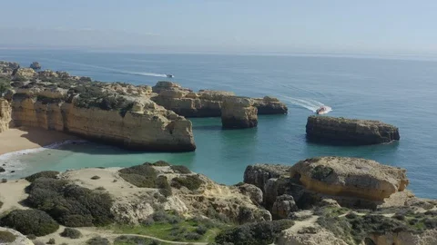 Drone Top View Of Two Incoming Cruise Ships And One Jet Ski Near The Cave Stock Footage 128838911